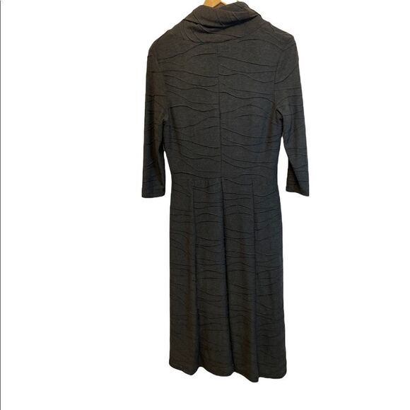 SHARGANO Grey Cowl Neck Fitted Stretch 3/4 Sleeve Knee Length Dress 6 - Picture 4 of 9